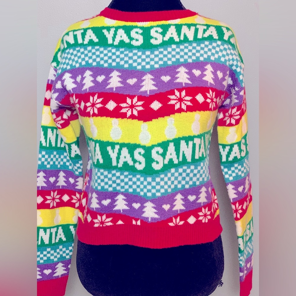 Derek Heart SANTA YAS Colorful Christmas Sweater Size S